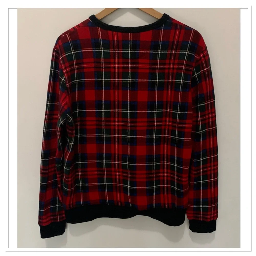 Polo Ralph Lauren Buffalo Check Plaid Crewneck Sweater Red Multicolor Size M